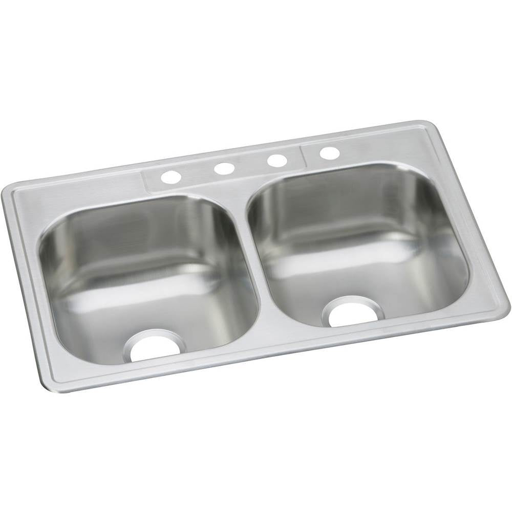 Elkay - 20 Gauge Stainless Steel 33'' x 21.25'' x 8.0625'' Double Bowl Drop-in Kitchen Sink - Elite Satin