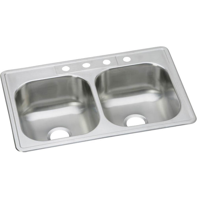 Elkay - 20 Gauge Stainless Steel 33'' x 22'' x 8.0625'' Double Bowl Drop-in Kitchen Sink - Elite Satin