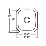 18 Gauge Stainless Steel 16'' x 20.5'' x 8'' Single Bowl Undermount Bar/Prep Sink