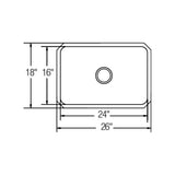 18 Gauge Stainless Steel 26.5'' x 18.5'' x 8'' Single Bowl Undermount Kitchen Sink