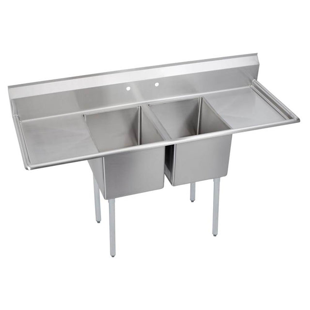Elkay - 2 Compartment Sink, 70X26 OA, 16X20 Bowl, 12 Deep, L & R 18'' DBs, SS Legs, 18 GA 300 Series SS, NSF - No.4 Finish