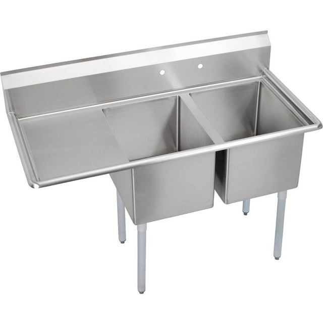Elkay - 2 Compartment Sink, 55X26 OA, 16X20 Bowl, 12 Deep, Left 18'' DB, SS Legs, 18 GA 300 Series SS, NSF - No.4 Finish