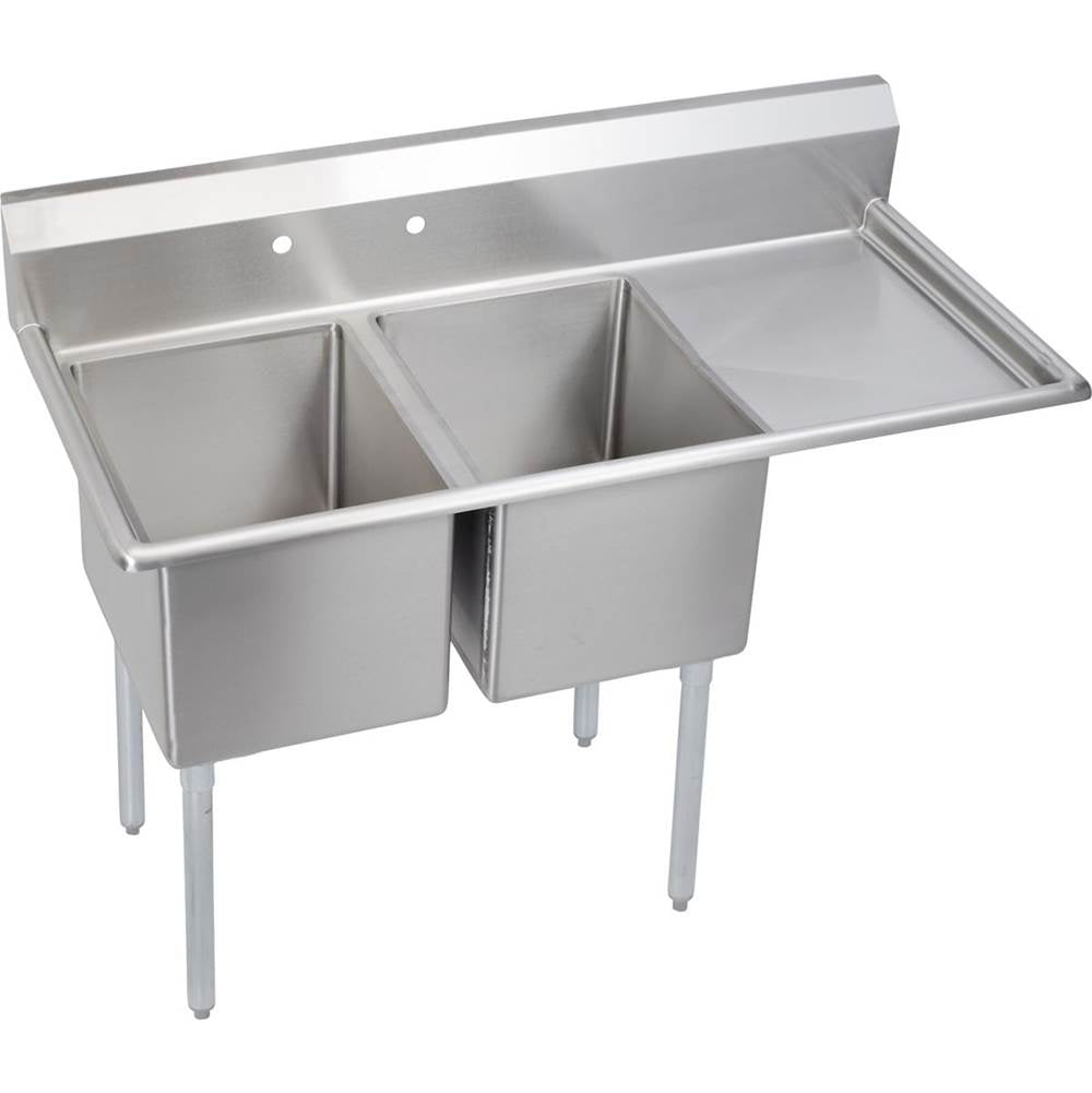 Elkay - 2 Compartment Sink, 55X26 OA, 16X20 Bowl, 12 Deep, Right 18'' DBs, SS Legs, 18 GA 300 Series SS, NSF - No.4 Finish