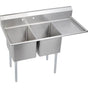 Elkay - 2 Compartment Sink, 55X26 OA, 16X20 Bowl, 12 Deep, Right 18'' DBs, SS Legs, 18 GA 300 Series SS, NSF - No.4 Finish