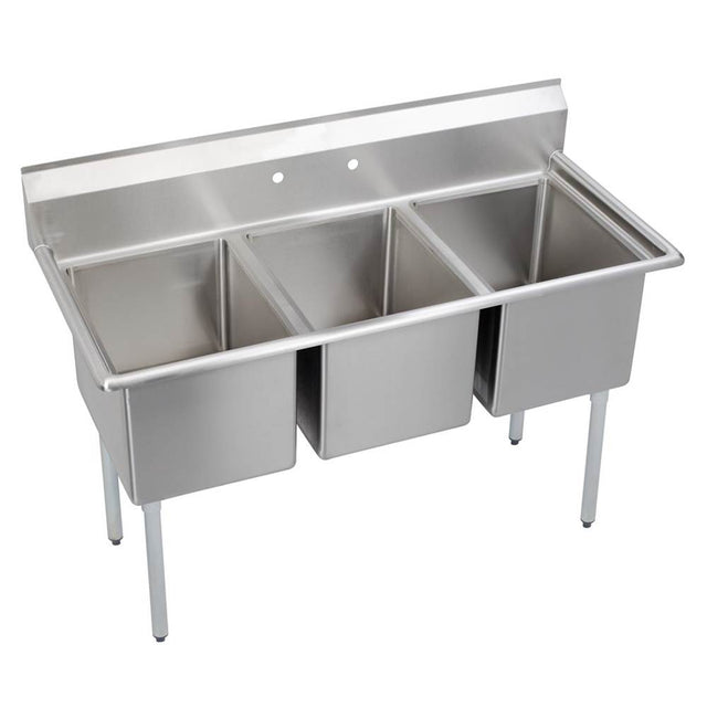 Elkay - 3 Compartment Sink, 57X26 OA, 16X20 Bowl, 12 Deep, No DBs, SS Legs, 18 GA 300 Series SS, NSF - No.4 Finish