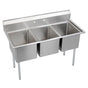 Elkay - 3 Compartment Sink, 57X26 OA, 16X20 Bowl, 12 Deep, No DBs, SS Legs, 18 GA 300 Series SS, NSF - No.4 Finish