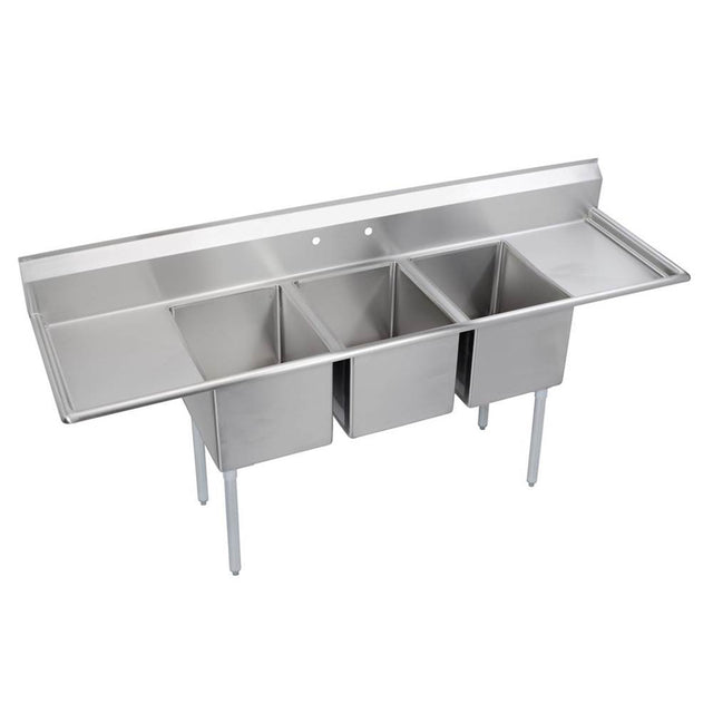 Elkay - 3 Compartment Sink, 88X26 OA, 16X20 Bowl, 12 Deep, L & R 18'' DBs, SS Legs, 18 GA 300 Series SS, NSF - No.4 Finish