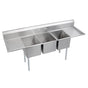 Elkay - 3 Compartment Sink, 88X26 OA, 16X20 Bowl, 12 Deep, L & R 18'' DBs, SS Legs, 18 GA 300 Series SS, NSF - No.4 Finish