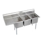 Elkay - 3 Compartment Sink, 73X26 OA, 16X20 Bowl, 12 Deep, Left 18'' DB, SS Legs, 18 GA 300 Series SS, NSF - No.4 Finish