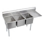 Elkay - 3 Compartment Sink, 73X26 OA, 16X20 Bowl, 12 Deep, Right 18'' DBs, SS Legs, 18 GA 300 Series SS, NSF - No.4 Finish