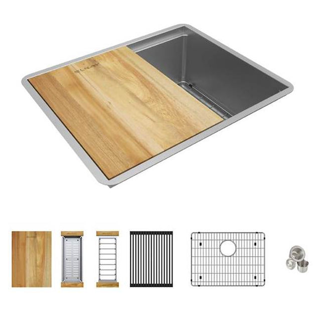 Elkay - 21'' Stainless Steel Medium Single Bowl Undermount Workstation - Polished Satin