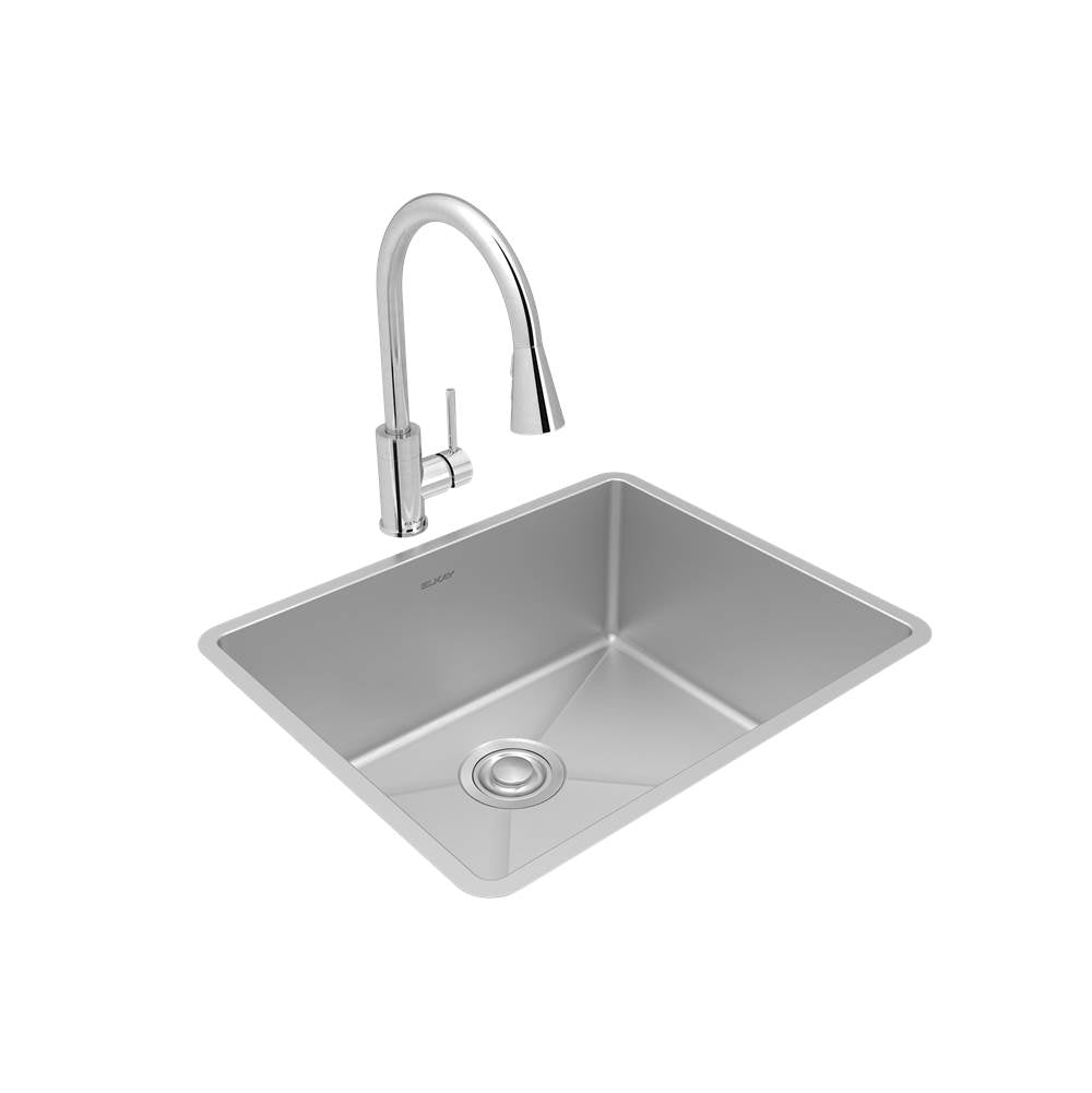 Elkay - Crosstown 18 Gauge Stainless Steel 22-1/2'' x 18-1/2'' x 9'', Single Bowl Undermount Sink, Faucet & Drain Kit - Polished Satin