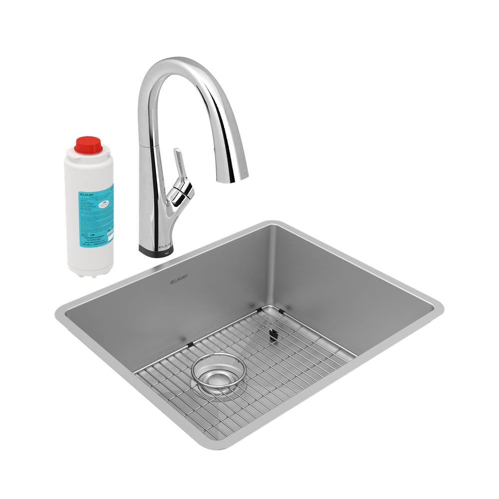 Elkay - Crosstown 18 Gauge Stainless Steel 22-1/2'' x 18-1/2'' x 9'', Single Bowl Undermount Sink Kit with Filtered Faucet - Stainless Steel