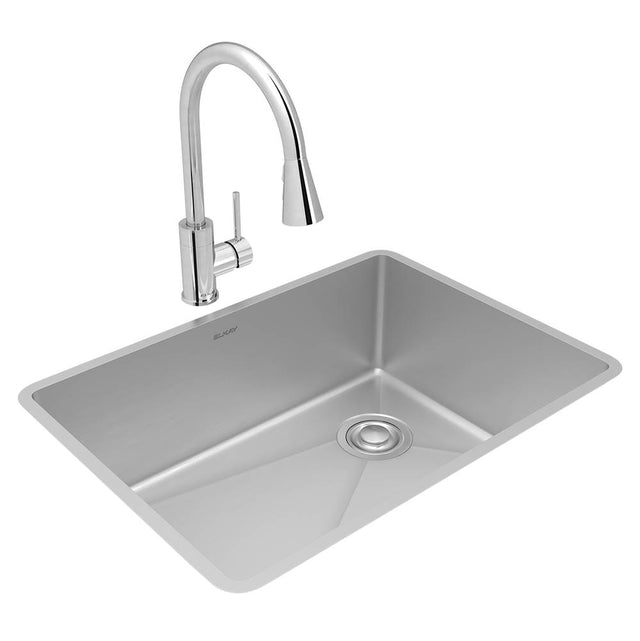 Elkay - Crosstown 18 Gauge Workstation Stainless Steel, 25-1/2'' x 18-1/2'' x 9'' Single Bowl Undermount Sink & Faucet Kit - Polished Satin