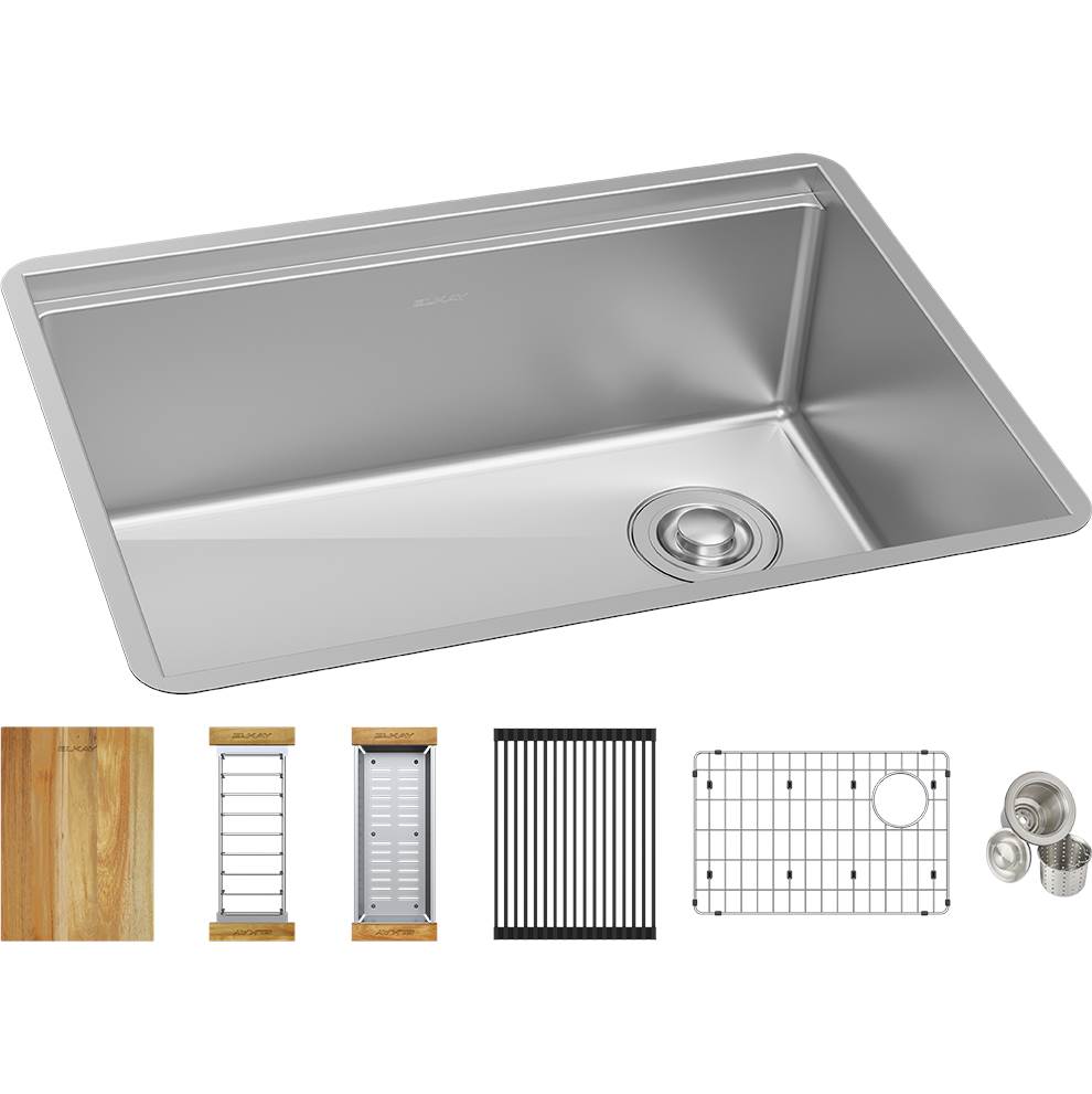 Elkay - 18 Gauge Stainless Steel 25.5'' x 18.5'' x 9'' Crosstown Workstation Single Bowl Undermount Kitchen Sink Kit - Polished Satin