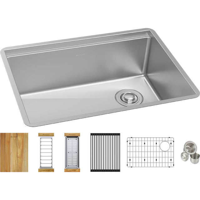 Elkay - 18 Gauge Stainless Steel 25.5'' x 18.5'' x 9'' Crosstown Workstation Single Bowl Undermount Kitchen Sink Kit - Polished Satin