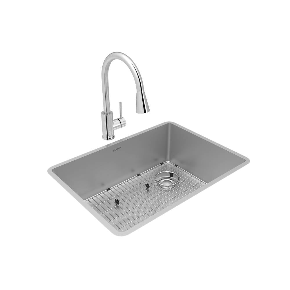 Elkay - Crosstown 18 Gauge Stainless Steel 25-1/2'' x 18-1/2'' x 9'', Single Bowl Undermount Sink, Faucet, Bottom Grid & Drain Kit - Polished Satin