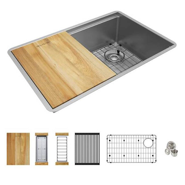 Elkay - 27'' Stainless Steel Large Single Bowl Undermount Workstation - Polished Satin
