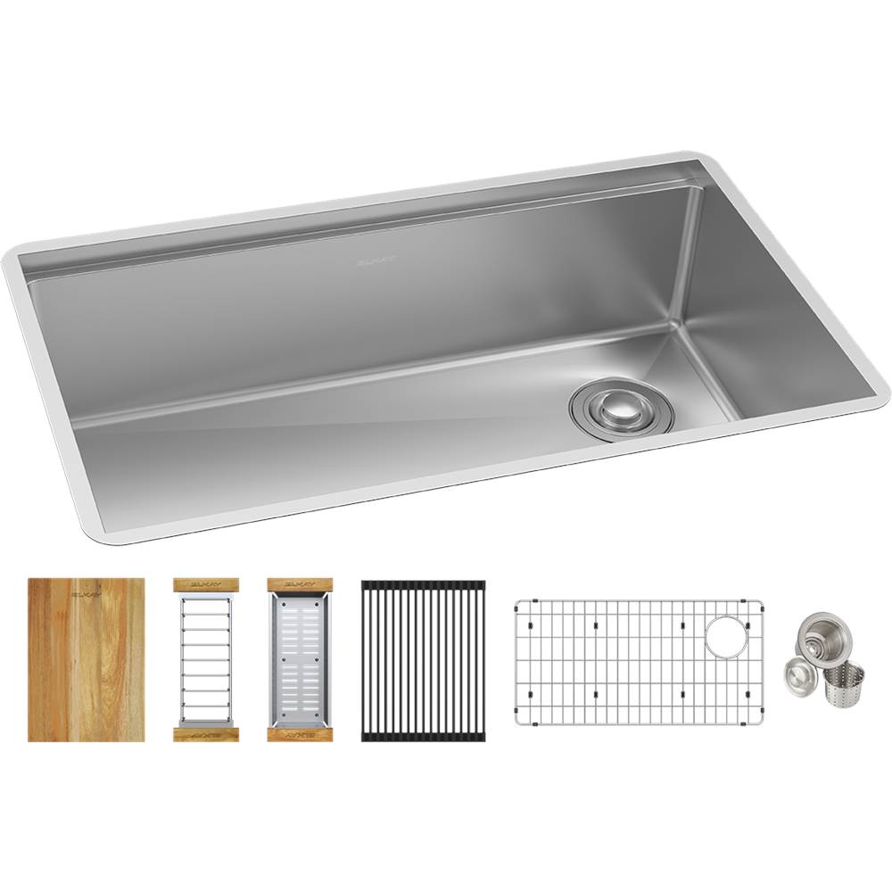 Elkay - 18 Gauge Stainless Steel 31.5'' x 18.5'' x 9'' Crosstown Workstation Single Bowl Undermount Kitchen Sink Kit - Polished Satin