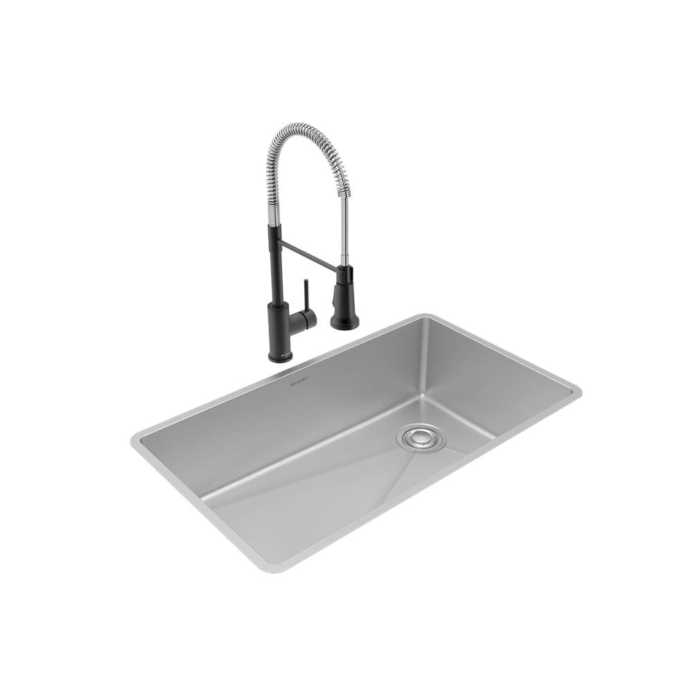Elkay - Crosstown 18 Gauge Stainless Steel 31-1/2'' x 18-1/2'' x 9'', Single Bowl Undermount Sink, Faucet & Drain Kit - Polished Satin