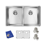 18 Gauge Stainless Steel 31.5'' x 18.5'' x 9'' 50/50 Double Bowl Undermount Kit