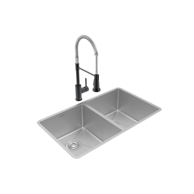 Elkay - Crosstown 18 Gauge Stainless Steel 31-1/2'' x 18-1/2'' x 9'', Equal Double Bowl Undermount Sink, Faucet & Drain Kit - Polished Satin