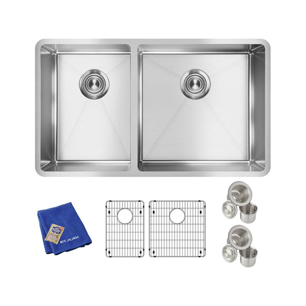 18 Gauge Stainless Steel 31.5'' x 18.5'' x 9'' 60/40 Double Bowl Undermount Kit