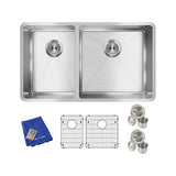 18 Gauge Stainless Steel 31.5'' x 18.5'' x 9'' 60/40 Double Bowl Undermount Kit
