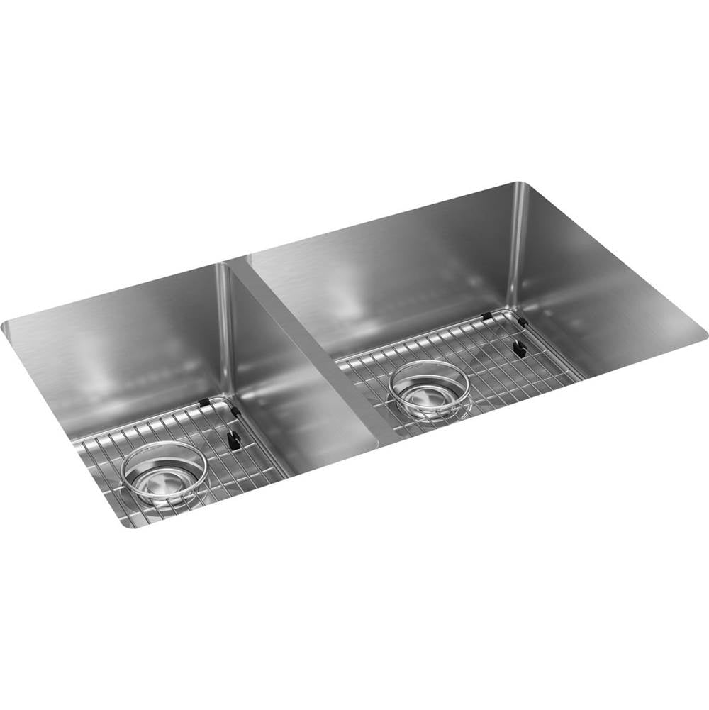 Elkay - 18 Gauge Stainless Steel 31.5'' x 18.5'' x 9'' 60/40 Double Bowl Undermount Kit - Polished Satin