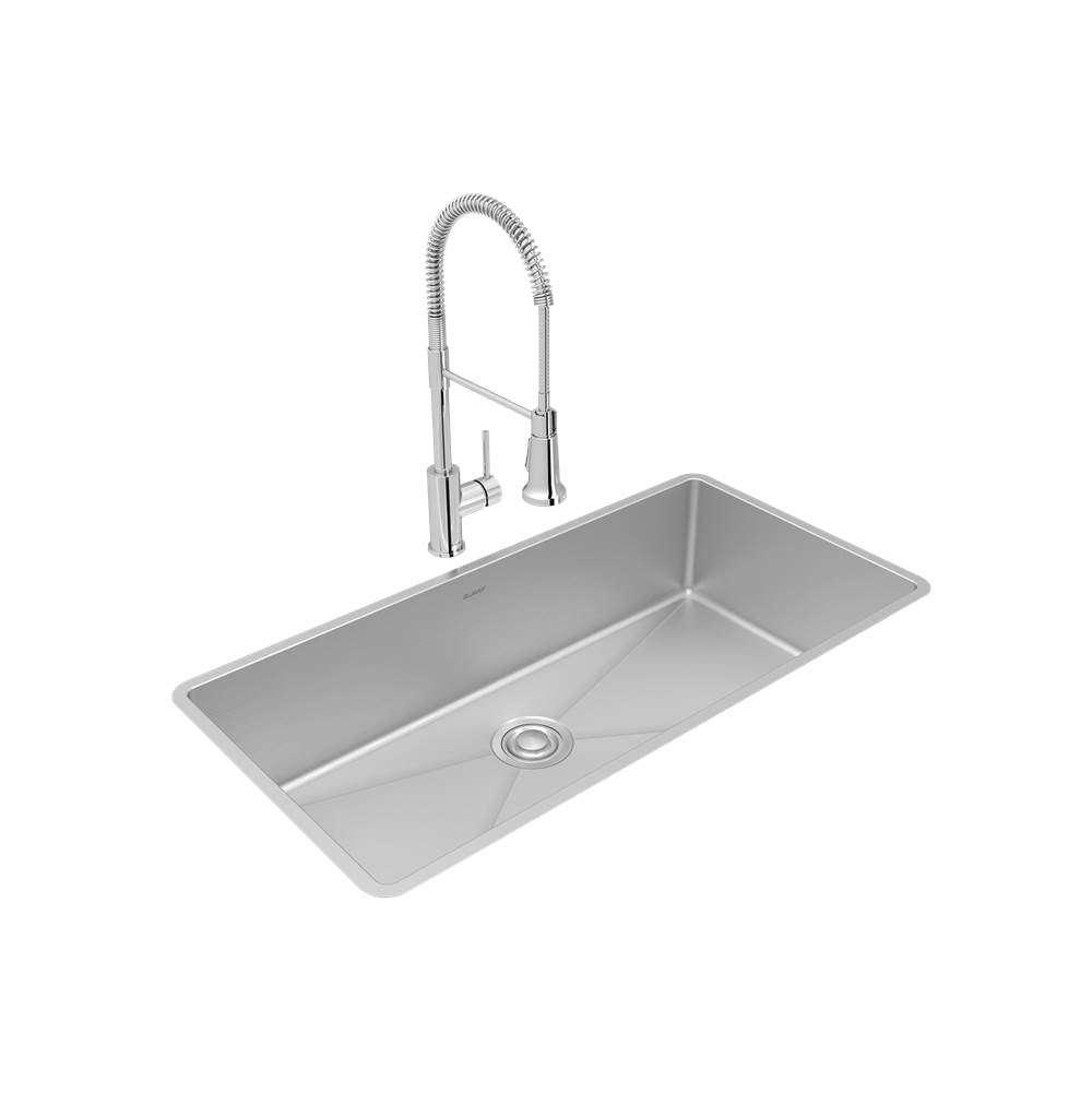 Elkay - Crosstown 18 Gauge Stainless Steel 36-1/2'' x 18-1/2'' x 9'', Single Bowl Undermount Sink, Faucet & Drain Kit - Polished Satin