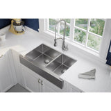 18 Gauge Stainless Steel 35.875'' x 20.25'' x 9'' Double Bowl Farmhouse Undermount Kitchen Sink