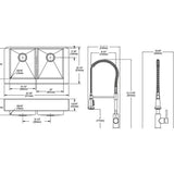 Crosstown 18 Gauge Stainless Steel 35-7/8'' x 20-1/4'' x 9'', Equal Double Bowl Farmhouse Sink, Faucet, Bottom Grid & Drain Kit with Aqua Divide