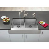 18 Gauge Stainless Steel 35.875'' x 20.25'' x 9'' Double Bowl Farmhouse Undermount Kitchen Sink