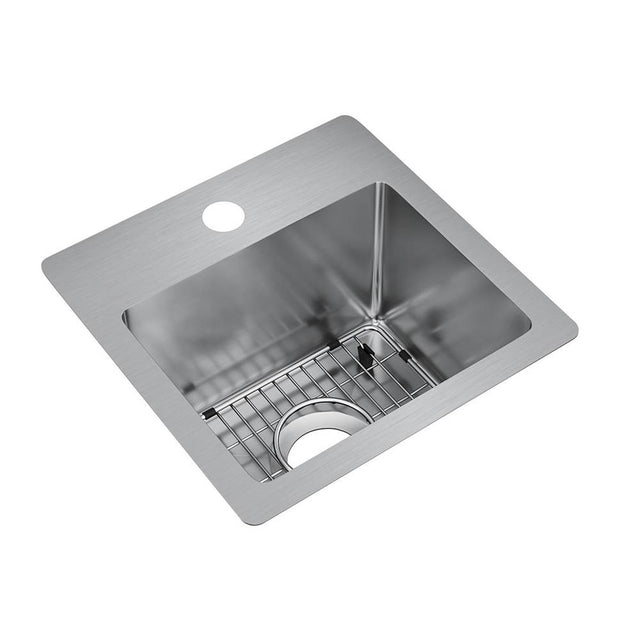 Elkay - 18 Gauge Stainless Steel 15'' x 15'' x 9'' Single Bowl Dual Mount Bar/Prep Sink Kit - Polished Satin