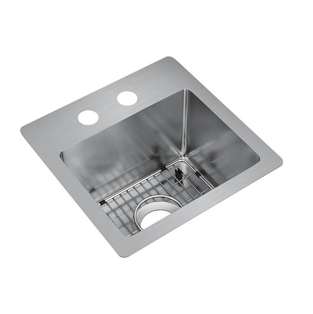 Elkay - 18 Gauge Stainless Steel 15'' x 15'' x 9'' Single Bowl Dual Mount Bar/Prep Sink Kit - Polished Satin