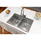 18 Gauge Stainless Steel 33'' x 22'' x 9'' Double Bowl Dual Mount Kitchen Sink Kit