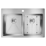 18 Gauge Stainless Steel 33'' x 22'' x 9'' Double Bowl Dual Mount Kitchen Sink Kit