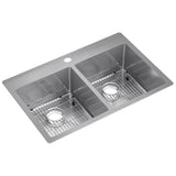Elkay - 18 Gauge Stainless Steel 33'' x 22'' x 9'' Double Bowl Dual Mount Kitchen Sink Kit - Polished Satin