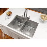 18 Gauge Stainless Steel 33'' x 22'' x 9'' Double Bowl Dual Mount Kitchen Sink Kit