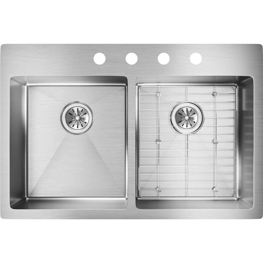 18 Gauge Stainless Steel 33'' x 22'' x 9'' Double Bowl Dual Mount Kitchen Sink Kit