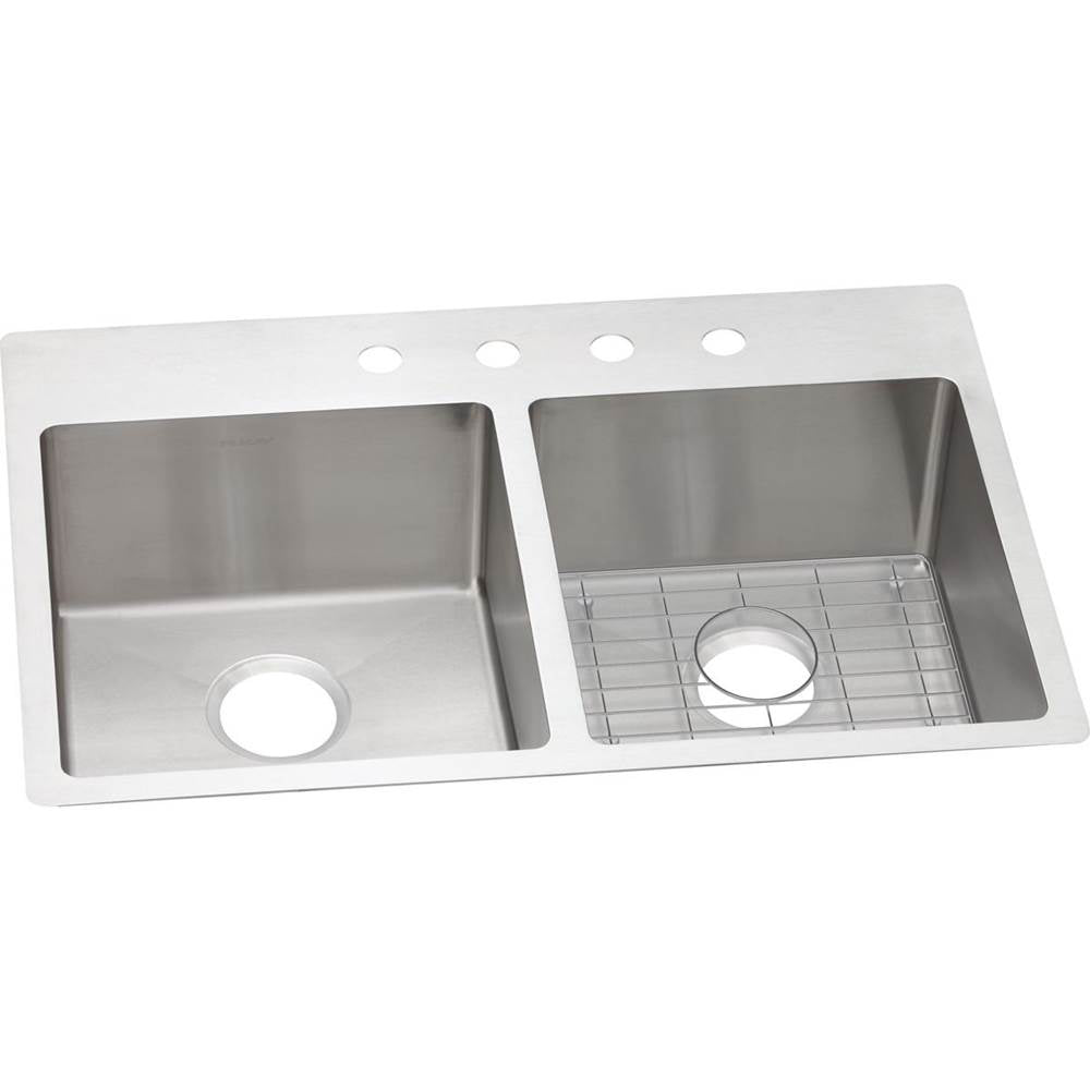 Elkay - 18 Gauge Stainless Steel 33'' x 22'' x 9'' Double Bowl Dual Mount Kitchen Sink Kit - Polished Satin