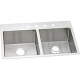 Elkay - 18 Gauge Stainless Steel 33'' x 22'' x 9'' Double Bowl Dual Mount Kitchen Sink Kit - Polished Satin