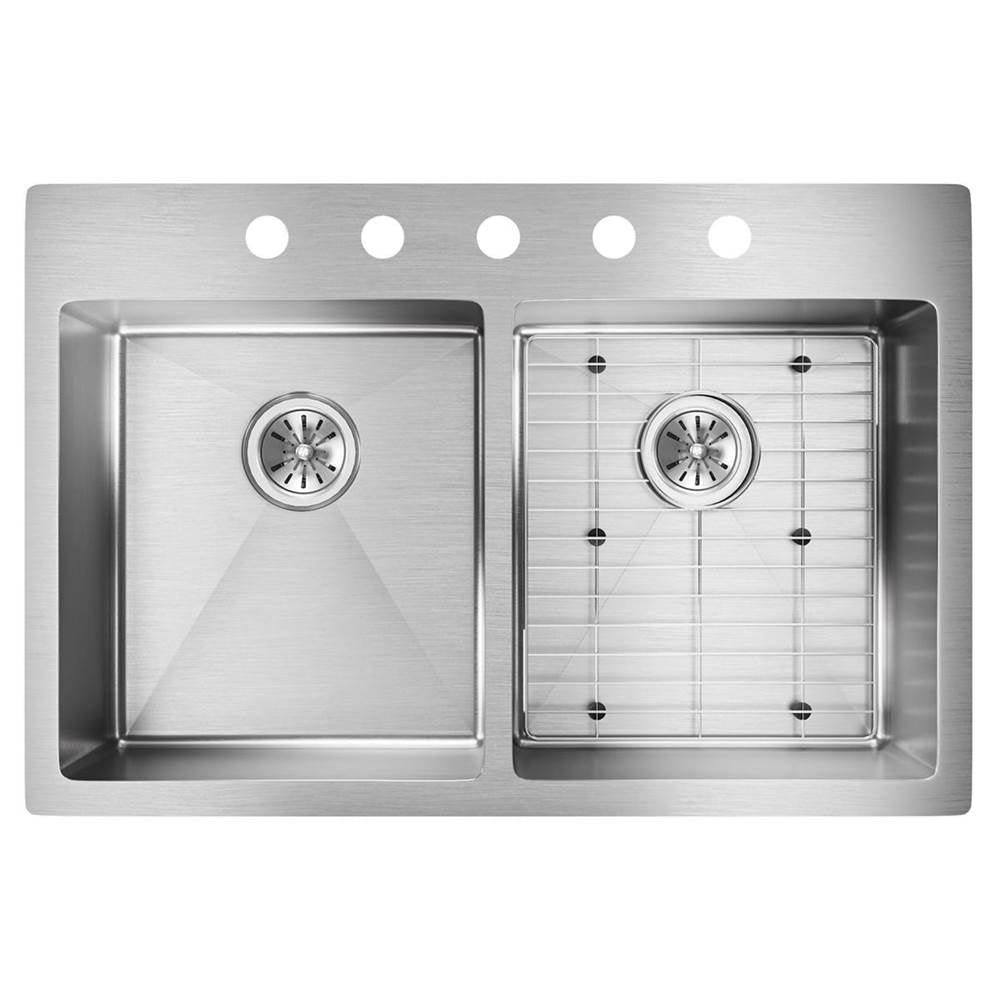 18 Gauge Stainless Steel 33'' x 22'' x 9'' Double Bowl Dual Mount Kitchen Sink Kit