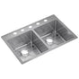 Elkay - 18 Gauge Stainless Steel 33'' x 22'' x 9'' Double Bowl Dual Mount Kitchen Sink Kit - Polished Satin