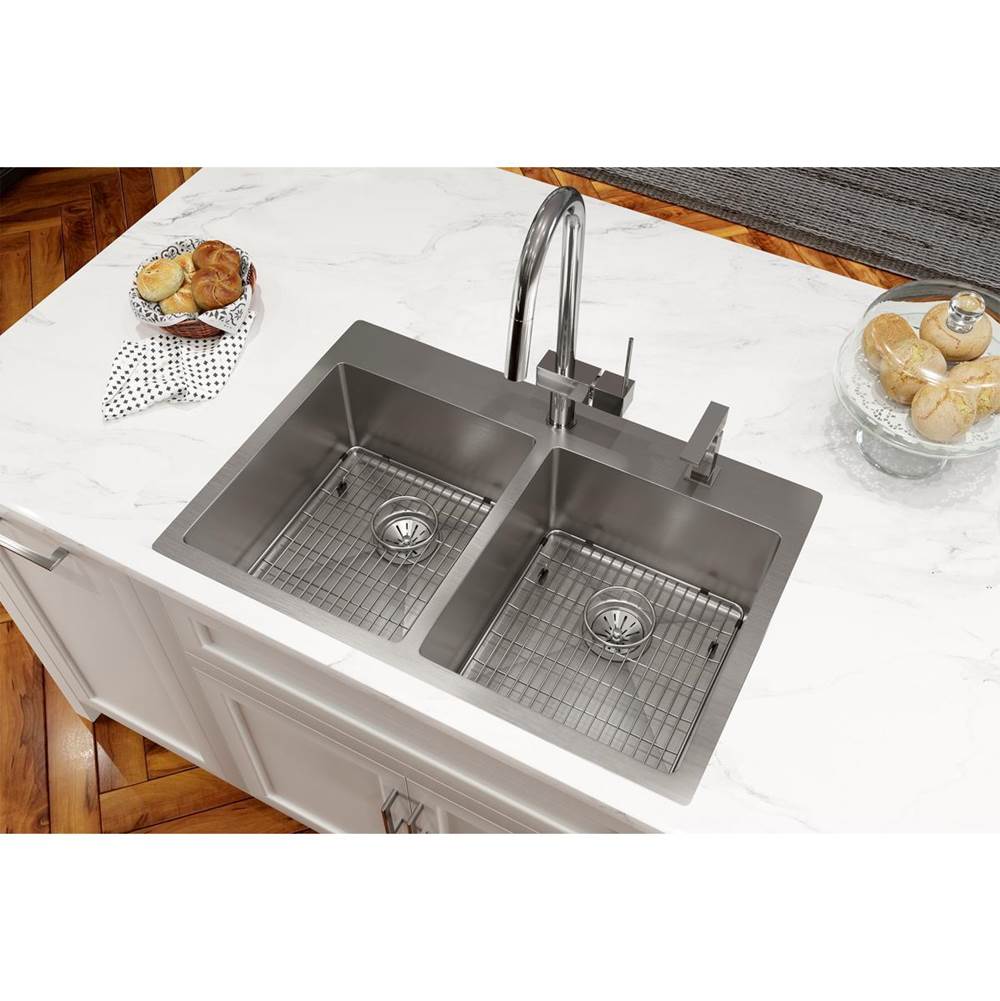 18 Gauge Stainless Steel 33'' x 22'' x 9'' Double Bowl Dual Mount Kitchen Sink Kit
