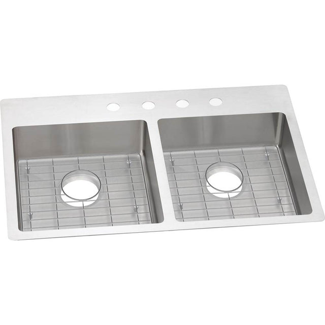 Elkay - 18 Gauge Stainless Steel 33'' x 22'' x 6'' Double Bowl Dual Mount Kitchen Sink Kit - Polished Satin