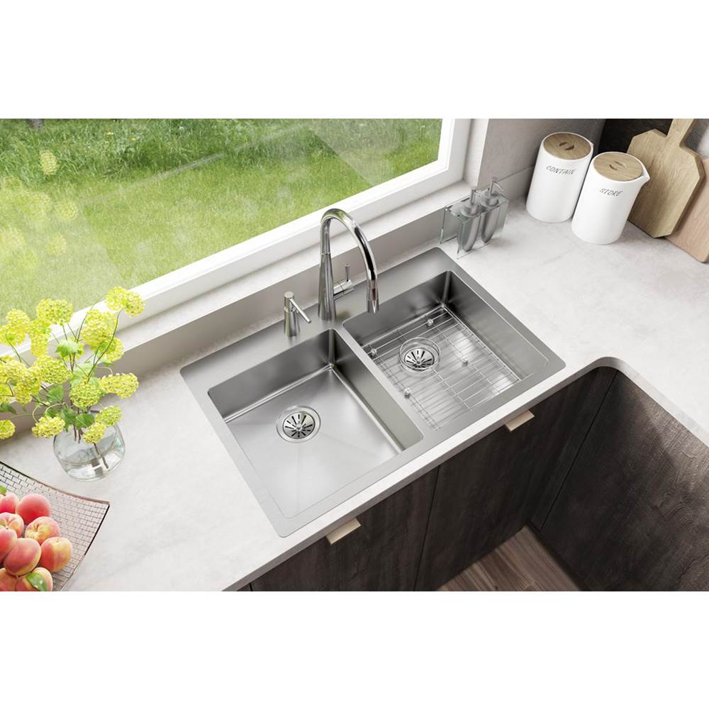 18 Gauge Stainless Steel 33'' x 22'' x 6'' Double Bowl Dual Mount Kitchen Sink Kit