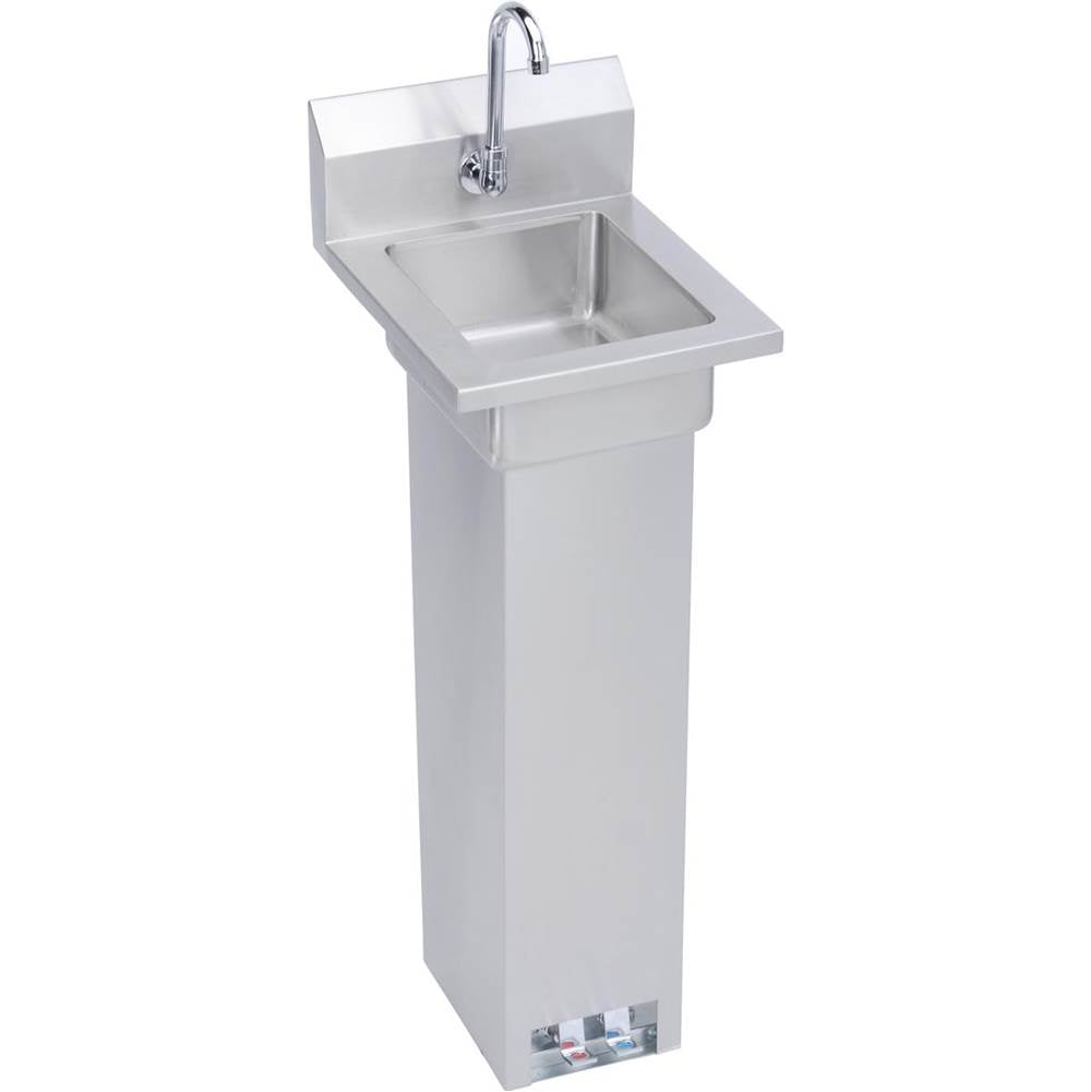 Elkay - Hand Sink, 14X17 OA, 10X12X5 Bowl, Pedestal Base & Foot Valve,Faucet, 18 GA 300 Series SS, NSF - No.4 Finish
