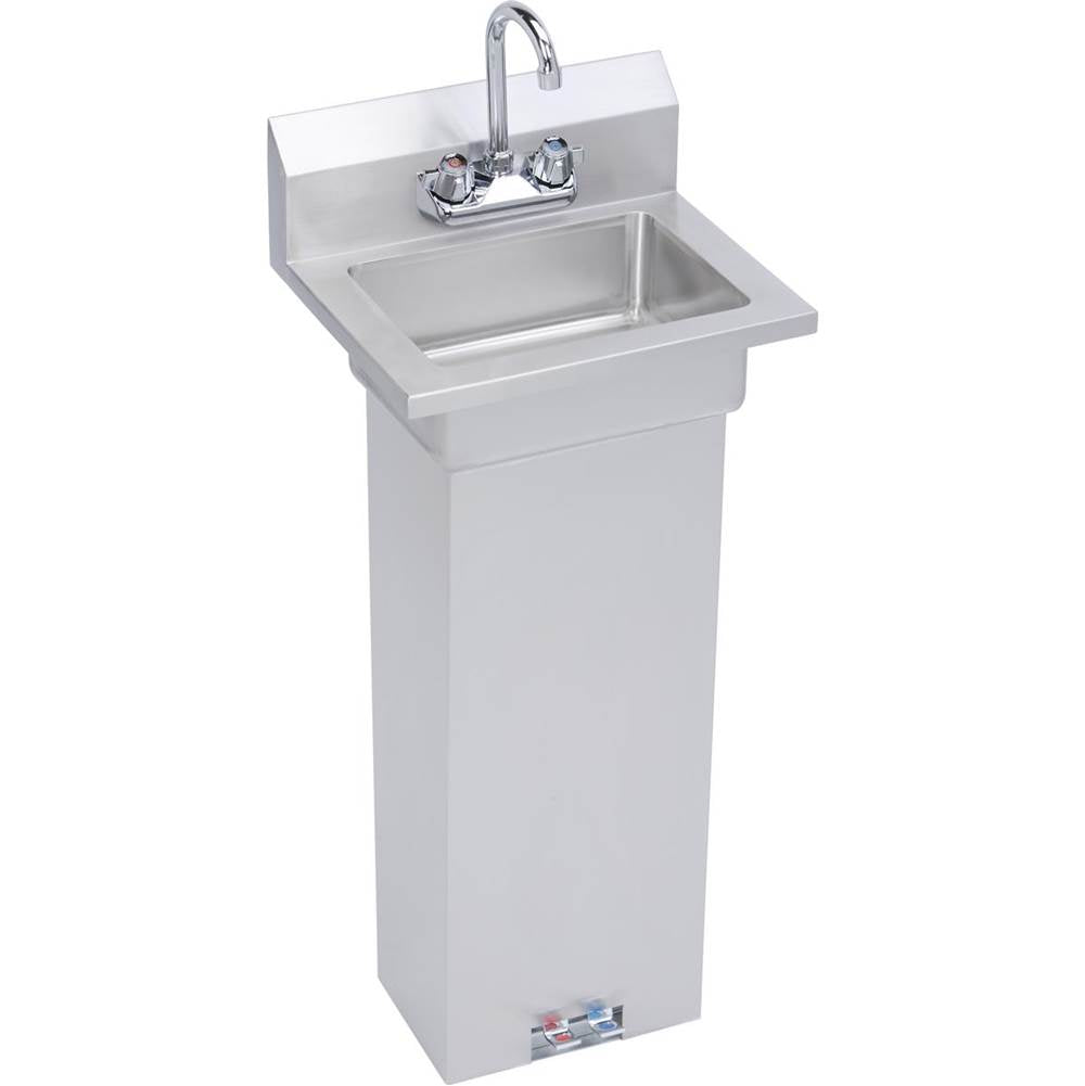 Elkay - Hand Sink, 18X15 OA, 14X10X5 Bowl, Pedestal Base & Foot Valve,Faucet, 18 GA 300 Series SS, NSF - No.4 Finish