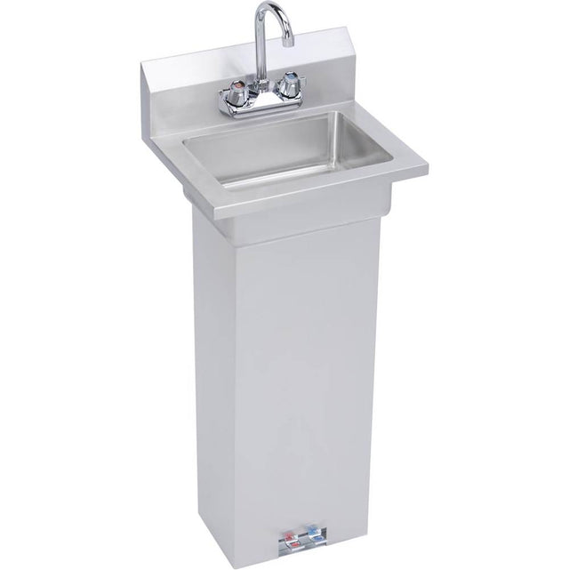 Elkay - Hand Sink, 18X15 OA, 14X10X5 Bowl, Pedestal Base & Foot Valve,Faucet, 18 GA 300 Series SS, NSF - No.4 Finish